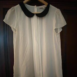 Ann Taylor LOFT Ivory Blouse with Black Peter Pan Collar - Size S